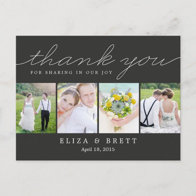 Sweet Collage Wedding Thank You Card - Charcoal (Front)