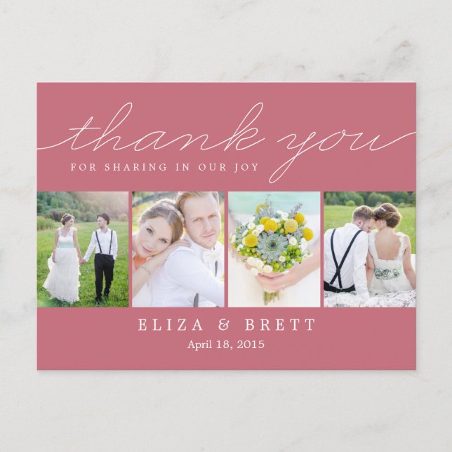 Sweet Collage Wedding Thank You Card - Pink (Front)