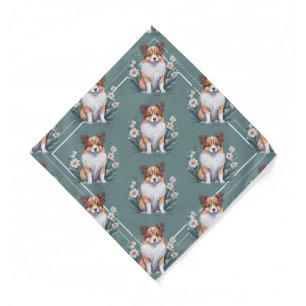 Sweet collie surrounded by flowers. bandana