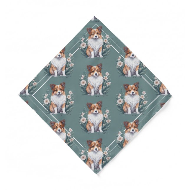 Sweet collie surrounded by flowers. bandana (Front)