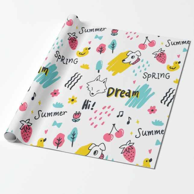 Sweet colored hand drawn wrapping paper (Unrolled)