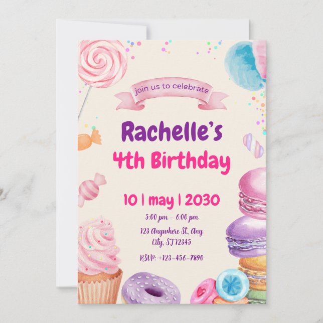 Sweet & Colorful Birthday Party Invitation (Front)