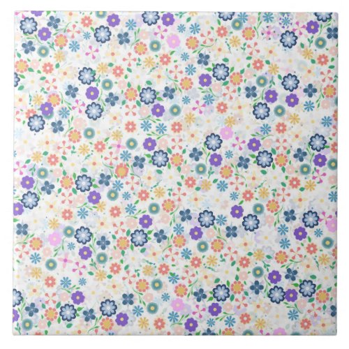 Sweet Colorful Ditsy Floral Pattern Ceramic Tile