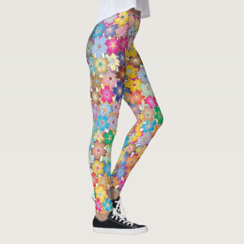 Sweet Colorful Flower Design  Leggings