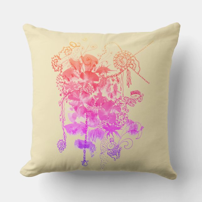 Sweet Colorful Flowers Shabby Chic Abstract Throw Pillow (Front)