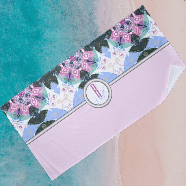 Sweet colorful geometric pattern monogrammed  beach towel (Creator Uploaded)