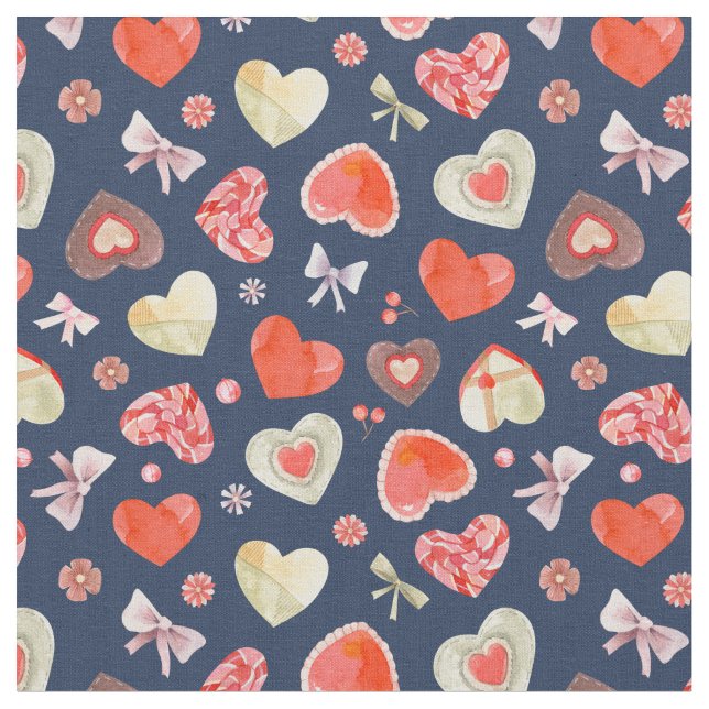 Sweet Colorful Hearts  Fabric (Close Up)