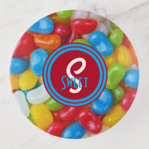 Sweet Colorful Jelly Beans Monogrammed Trinket Tray