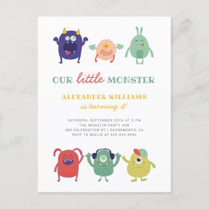 Sweet Colorful Little Monster Kid's Birthday Invitation Postcard