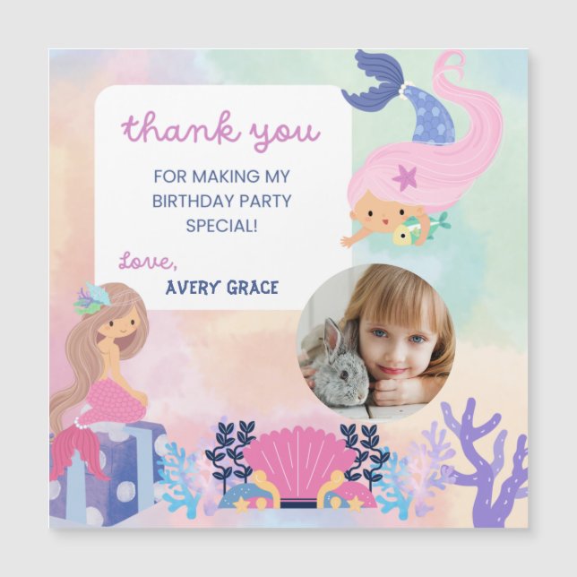 Sweet & Colorful Mermaid Birthday Thank You (Front)