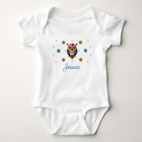 Sweet colorful owl and flowers baby bodysuit