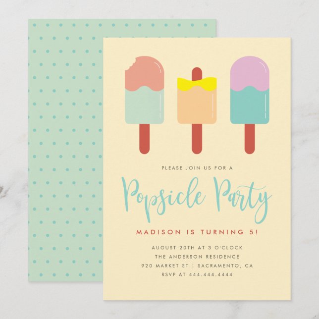Sweet Colorful Popsicle Party Summer Birthday Invitation (Front/Back)