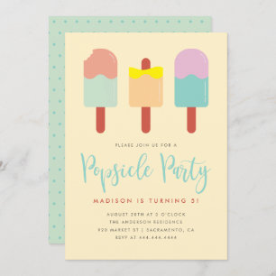 Sweet Colorful Popsicle Party Summer Birthday Invitation