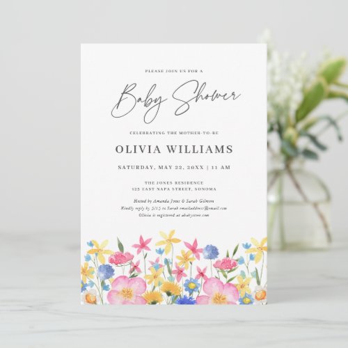 Sweet Colorful Wildflower Floral Baby Shower  Invitation