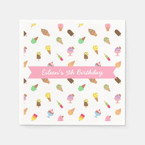 Sweet Colourful Ice Cream Pattern Birthday Party Paper Napkins