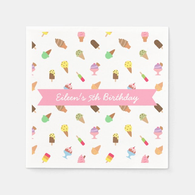 Sweet Colourful Ice Cream Pattern Birthday Party Paper Napkins (Front)