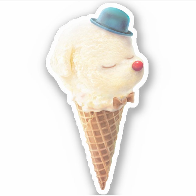 Sweet Cone: Smiling Bichon Ice Cream Art Sticker (Front)