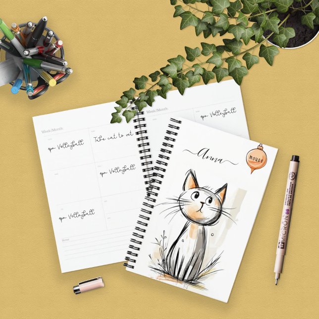 Sweet Contemplative Cat Personalized Planner (Creator Uploaded)