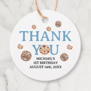 Sweet Cookie Boy First Birthday Blue Gingham Jar Favor Tags