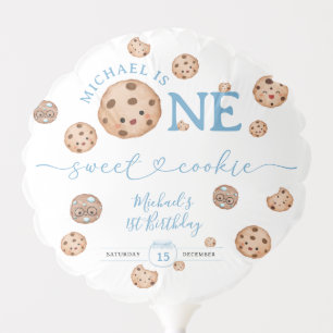 Sweet Cookie First Birthday Blue Gingham Welcome Balloon