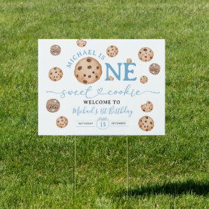 Sweet Cookie First Birthday Blue Gingham Welcome Sign