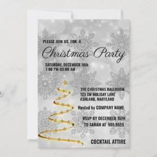 Sweet, Cool, Gold Christmas Tree Invitation