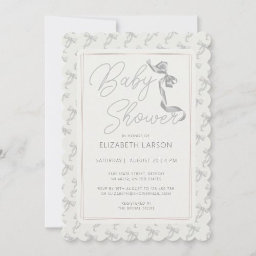 Sweet Coquette Beige Bow Tie Elegant Baby Shower Invitation