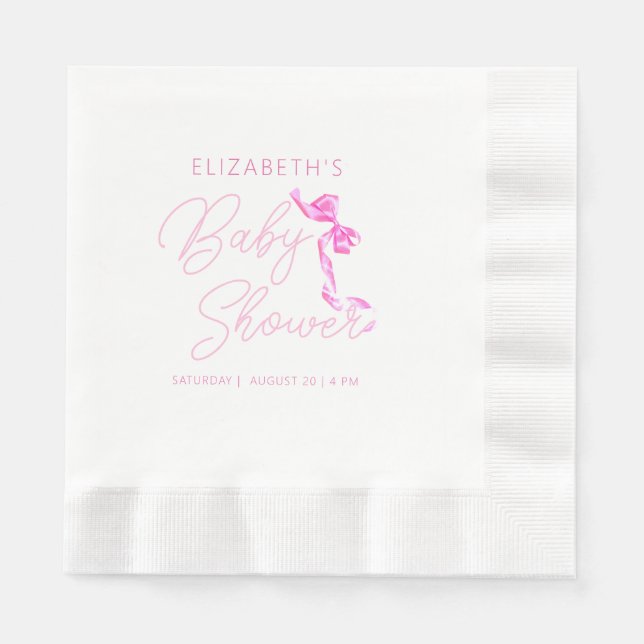 Sweet Coquette Pink Bow Tie Elegant Baby Shower Napkins (Front)