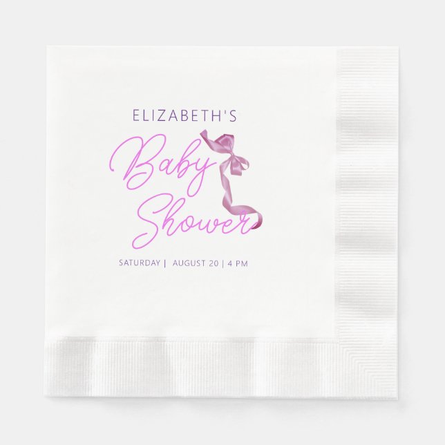 Sweet Coquette Purple Bow Tie Elegant Baby Shower Napkins (Front)
