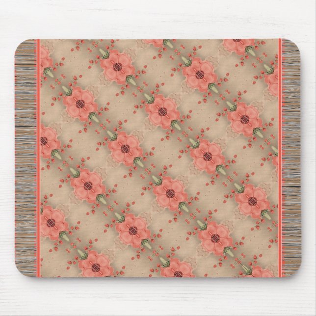 Sweet Coral Flowered Patterned Mouse Rug Pad (Front)
