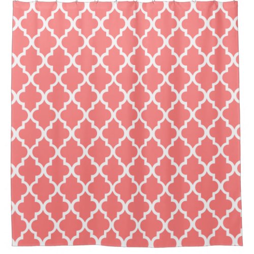 Sweet Coral Pink Quatrefoil Pattern Shower Curtain