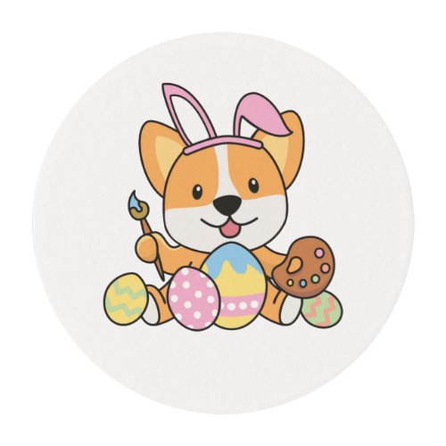 Sweet Corgi At Easter With Easter Eggs As An Edibl Edible Frosting Rounds