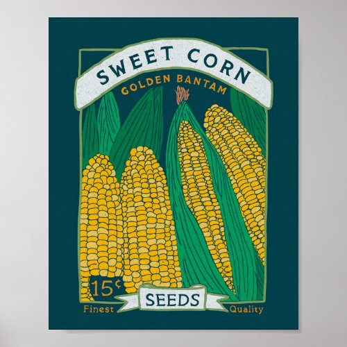 Sweet Corn Seed Packet Poster Rich Navy 