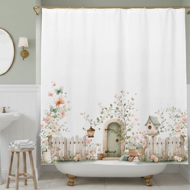 Sweet Cottagecore Shower Curtain (whimsical pretty cottagecore floral garden shower curtain)