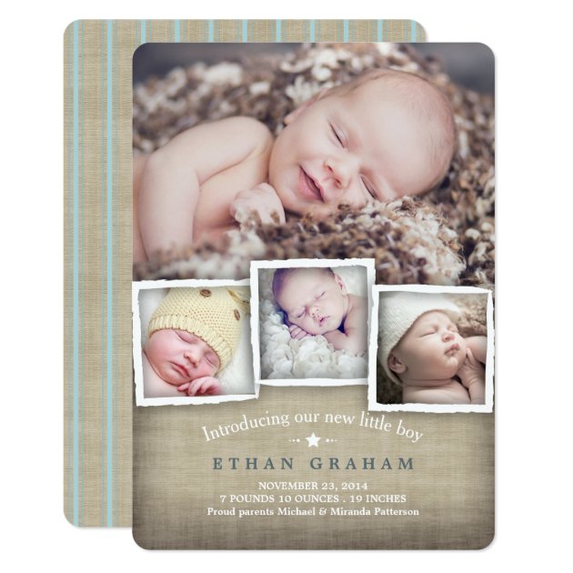 Sweet Country Burlap Baby Boy Birth Announcement