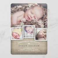 Sweet Country Burlap Baby Boy Birth Announcement