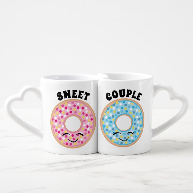 Sweet Couple Heart Shape Coffee Mug Set (Front Nesting)