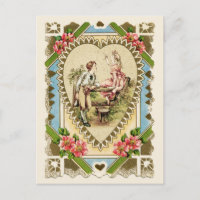 Sweet Couple in Heart Frame Vintage Reproduction