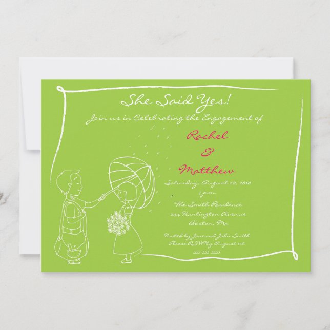Sweet Couple in the Rain Engagement Invitation (Front)