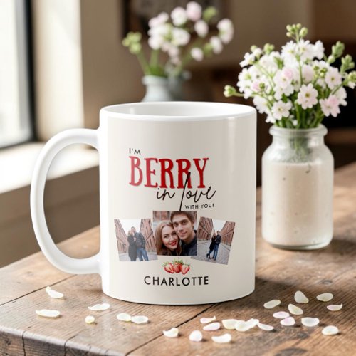 Sweet Couple Photo Collage Red Strawberries Mug