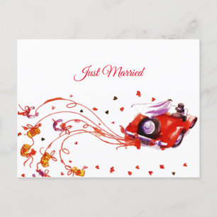 Sweet Couple Wedding Just Married Watercolor Announcement Postcard