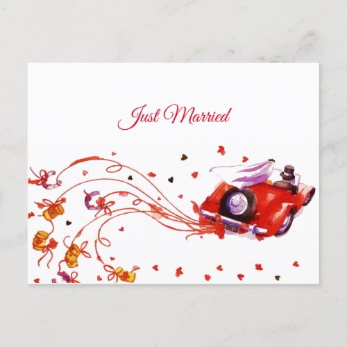 Sweet Couple Wedding Just Married Watercolor  Holiday Postcard