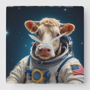 Sweet Cow in a Spacesuit Square Wall Clock