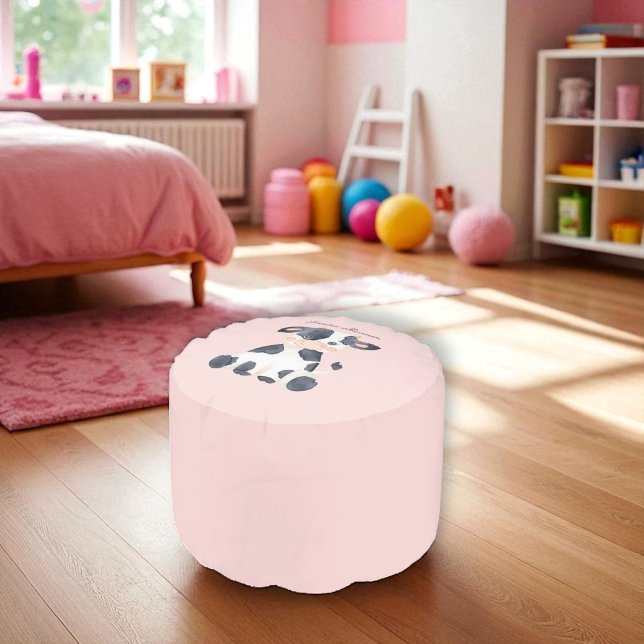 Sweet Cow Pink Nursery Watercolor Design Pouf (Creator Uploaded)