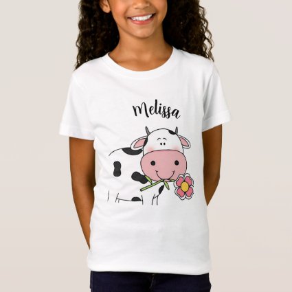 Sweet Cow with Pink Flower T-Shirt