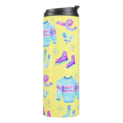 Sweet Cozy Winter Gear Ice Skating Watercolor Thermal Tumbler