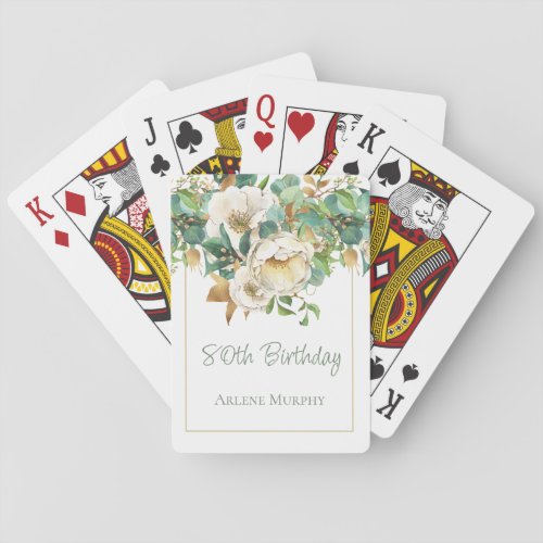 Sweet Cream Roses 80th Birthday Playing Cards