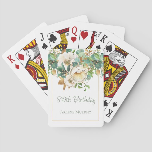 Sweet Cream Roses 80th Birthday Poker Cards (Back)