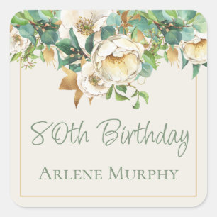 Sweet Cream Roses 80th Birthday Square Sticker