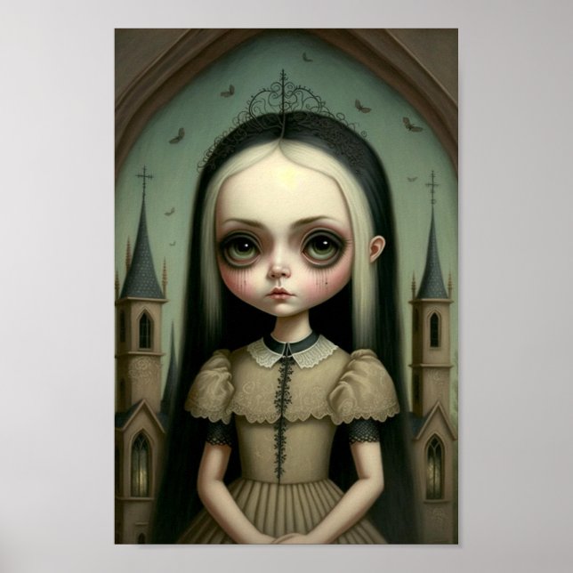 Sweet & Creepy Gothic Girl Art Poster (Front)